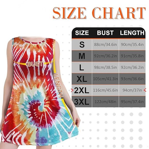 Summer Sundress Beach Floral Sleeveless Pockets Casual Loose Fit Tie Die XXL - Picture 4 of 5